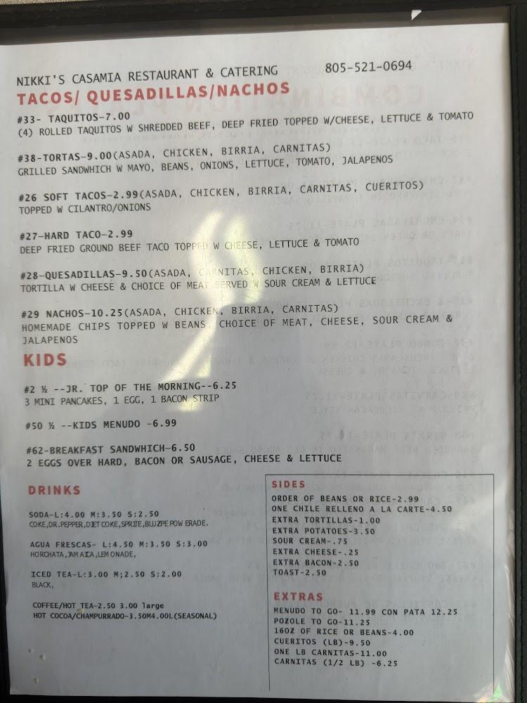 Nikki's Casamia Restaurant & Catering Menu image 2