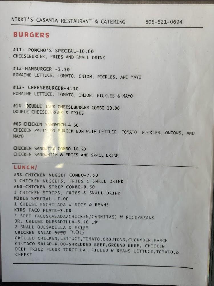 Nikki's Casamia Restaurant & Catering Menu image 3